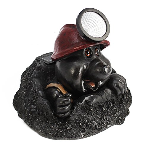 COM-FOUR® Dekofigur "Maulwurf-Bergmann", Gartenfigur mit Solar LED Helmlampe, aus wetterfestem Polyresin, ca. 25x17cm