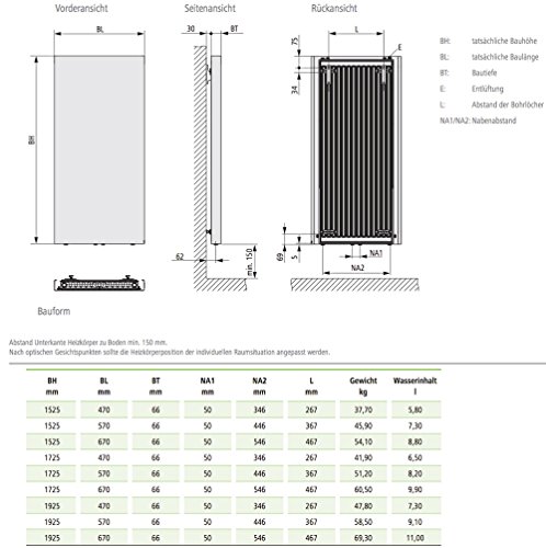 Kermi Rubeo Designheizkörper 57 x 173 cm, weiß RAL 9016, PSS211700602XXK - 4