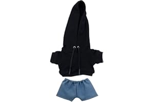 niannyyhouse Ropa de muñeca de felpa de 10 cm, color sólido, sudadera con capucha, pantalones vaqueros, accesorios de muñeca (negro)
