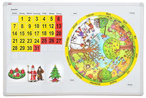 Preisvergleich Produktbild Betzold Magnettafel: Unser Jahr, Kalender, Jahreszeiten, Jahreskreis, 1 Bedruckte Stahltafel 90 cm x 60 cm, viel Zubehör, Kinder Lehrmittel Zeiten