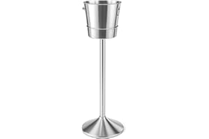 TIENDA EURASIA – Cubitera con Soporte | Cubo Metálico para Cubitos de Hielo con Asas | Acero Inoxidable | 25x25x78 cm | Plateado | Medida Adicional Cubitera 22x22x21 cm | Cubiteras para Botellas