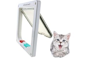 CEESC Gattaiola Porta Basculante per Gatti e Cani,Entrata e Uscita Controllabili, Facile da Installare Gattaiola per Gatti Grandi(Bianca, S)