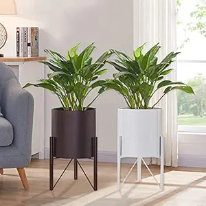 Weston Crafts Metal Plant Stand Set of 2 Width and Height for 7-8 Inch Planter Pots, Mid-Century Plants & Flowers Holders for Potted Plant, Indoor or Outdoor