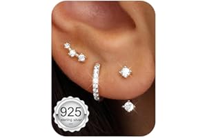 Morfetto 3 Paia Orecchini Set in Argento 925 per Donna Oro Placcato 14K Piccoli Orecchini a Bottone Set Huggie Hoop impilabile orecchini per più piercing orecchino pile per le orecchie sensibili