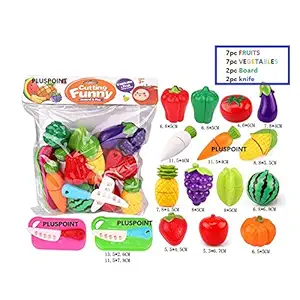pluspoint exclusive collection of realistic sliceable fruits ,vegetables ,fast food, bakery products,cake,doughnuts for girls and boys (fruits n veggies Pack of 18pc)- Plastic,Multi color