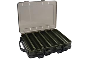 TOPIND Double Sided Fishing Lures Box Transparent Visible Plastic Bait Hooks Boxes Terminal Tackle Bits Clear Storage Organizer Case 14 Compartments with Drain Hole Accessories, Green(1pcs)