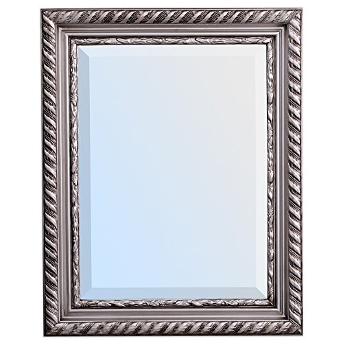 WANDSPIEGEL BAROCK SILBER ANTIK DESIGN SPIEGEL Stripe 50x40cm MIT HOLZRAHMEN