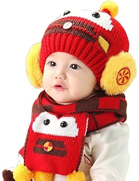 Ababalaya Unisex Baby Wintermütze Pelzkugel Gestrickt Wolle Winter Warme baby strickmütze mit Schlauchschal 6-...