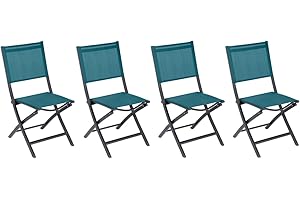 Hespéride - Lot de 4 Chaises de Jardin Pliantes Essentia Bleu Canard - Aluminium Texaline - Dim 45 x 57 x 90 cm - Meuble d'Extérieur Pliable