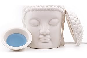 CANDLE-BROTHERS Candle Brothers elektrische Duftlampe | Duftlampe Buddha | Aromalampe für Duftwachs | Raumduft Elektrisch | Duftlampe Keramik Weiß | Lampe für Büro, Schlafzimmer, Yoga