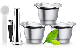 I CAFILAS pernespresso capsule riutilizzabili in acciaio inox, 3 pezzi di cialde ricaricabili pernespresso + 1 pressino + 1 cucchiaio + 1 spazzola +3 Sets Silicone O-Ring Compatibile con Capsule
