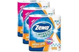 ‎ZEWA Zewa Wisch und Weg Riesen Küchenrollen Extra Lang, saugstarke Wischtücher, 3 x 2 Rollen (6 x 72 Blatt)