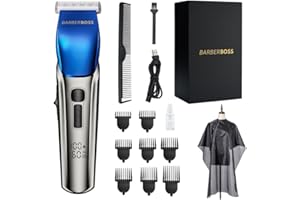 BarberBoss Hair Clippers Men, Beard Trimmer - 4 Speed Settings, Ceramic Blade, 8 Comb Attachments, LED Display, USB Charge, Waterproof, Hair Grooming Kit, QR-2083