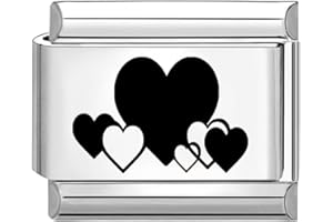 Quiges - Módulo de eslabones de estilo italiano de 9 mm, corazones de acero inoxidable para pulseras de estilo italiano, Acero inoxidable