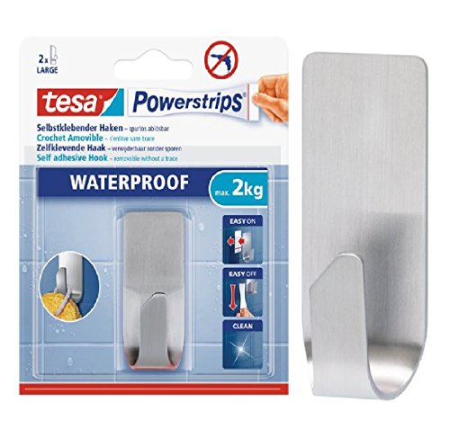 Preisvergleich Produktbild Tesa Powerstrips Waterproof Badutensilienbehälter Rasiererhalter Zahnbürstenhalter (Metall, Duschhaken / Badhaken)