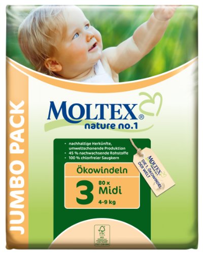 Moltex Nature No1 Eco Nappy Midi Size 3 (4-9 kg/9-20 lb)--Pack of 80 Nappies