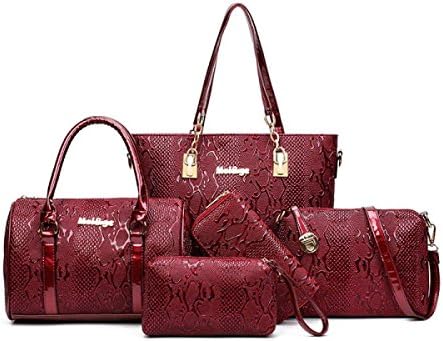 NBAG Women's Fashion Handbag Shoulder Bag Pocket Bag Five-piece Wallet Casual Cosmetic Bag,Red