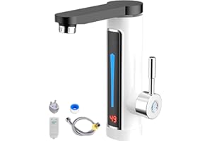 DYOUEN Robinet mélangeur instantané électrique sans réservoir avec tube de chauffage en acier inoxydable LED pour cuisine, salle de bain, toilettes