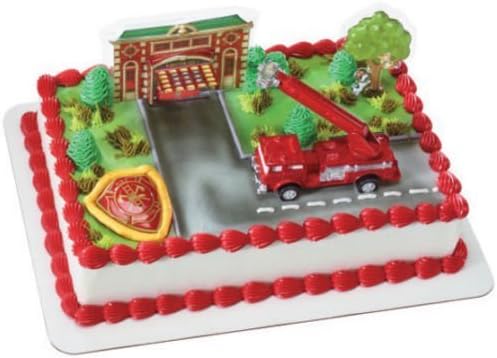 CakeDrake FIRETRUCK Fire Truck ENGINE Station BIRTHDAY Party CAKE Topper Decoration Set by CakeDrake