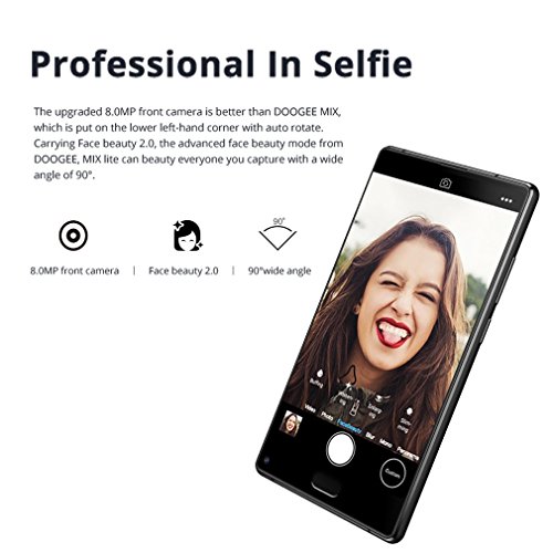 Smartphone in Offerta, DOOGEE MIX Lite 4G Telefonia Mobile Android 7.0 - Dual SIM Cellulari con 5.2''HD Bezel-less Schermo, Doppia Fotocamera 13MP + 8.0MP, Batteria 3080mAh, 2GB RAM + 16 GB ROM - Nero
