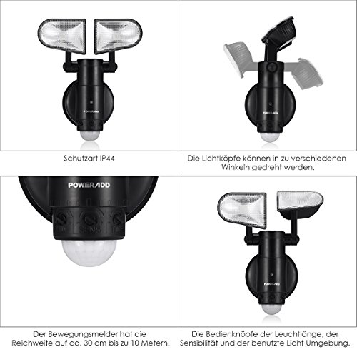 Poweradd LED Licht Nachtlicht Außenleuchte mit Bewegungsmelder und Dämmerungssensor, schwenkbar und regendicht für Garten, Terrasse, Hausflur, Treppen, Balkon, Außenwand - 3