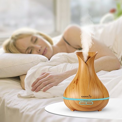 EaseHold Aroma Diffuser 400ML Leise Kalten Nebel Luftbefeuchter Ultraschall Oil Düfte Humidifier Holzmaserung LED mit 7 Farben Elektrisch Duftlampe Humidifier LED Licht für Babies Kinder Haus Yoga Schlafzimmer Wohnzimmer Büro (400ml Blume, Gelb) - 4