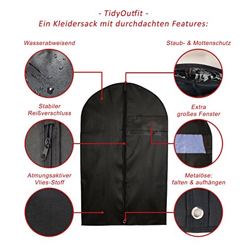 3x Premium Kleidersack | Atmungsaktive Kleiderhüllen inkl. SCHUHBEUTEL | Hochwertiger Vlies-Stoff | Robuster Reißverschluss | Kleidertasche für Anzug, Sakko, Hemden, Blusen | Schwarz | 100 x 60 cm - 2