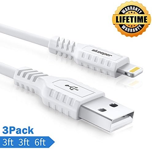 Skeeper IPhone charger cable, 3Pack [2X3ft 1X6ft] TPE iPhone Charging Cord for iPhone X/8/8plus/7/7plus/6/6s/6plus/6s plus/5s/SE/iPod/iPad [white]