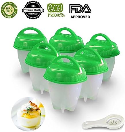Egglettes Egg Cooker Hard &amp; Soft Maker, No Shell,BPA Free, Non Stick Silicone, Poacher, Boiled, Steamer, Eggies AS SEEN ON TV,6 Pcs - Park (Green)