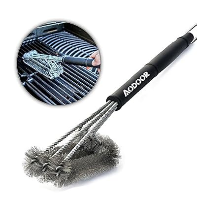 Aodoor Brosses à barbecue 18" - acier inoxydable 3 brosses, avec un manche long et ergonomique, Meilleur outils de nettoyage 360°pour grille et barbecue au charbon de bois, gaz, porcelaine etc