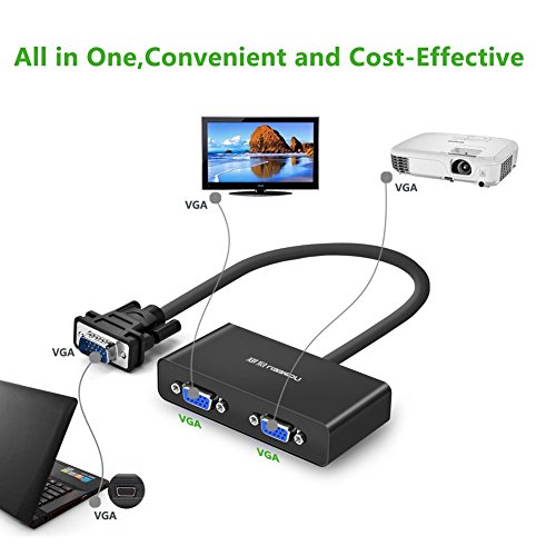 Ugreen VGA auf 2 VGA Splitter Kabel VGA Stecker auf 2 VGA Buchse Monitor Y Adapterkabel zum Anschluss Beamer und Monitor an einem PC unterstützt für Home oder Professionales Theater und AV Gerät Schwarz - 2