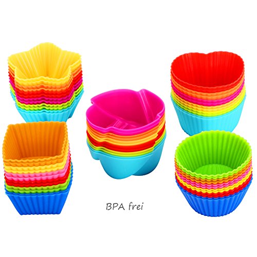 KYG 60er wiederverwendbare Muffinformen Backförmchen Cupcake Backformen aus hochwertigem Silikon 5 Formen mit 6 Farben - 2