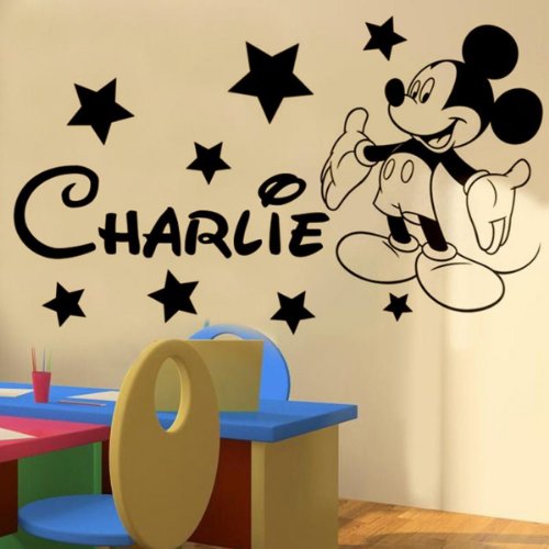 Wall Sticker - Mickey Mouse Personalised Name (Any Name,Text)... Wallart -LARGE -SIZE 120cm x 40cm -Baby Blue