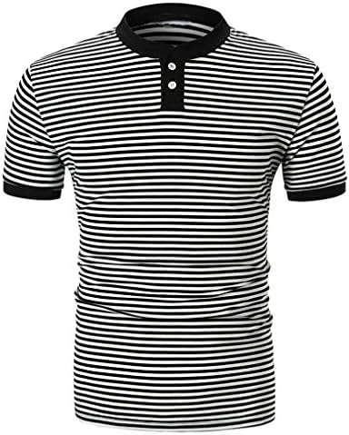 Saihui Men's Fashion Striped Print Polo Summer Casual Cotton Short Sleeve T Shirt Lapel Neck Sports Work Leisure Blouse with Buttons - Plus Size Fit to Adults and Teenagers (Black, L)