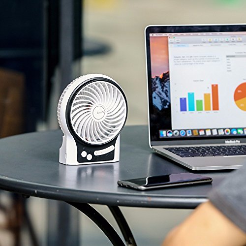 EasyAcc Mini Desktop USB Ventilator Personal Fan mit 2600 mAh aufladbarer LG Akku Zelle LED-Licht Beweglicher 3 einstellbare Geschwindigkeiten für Indoor und Outdoor Aktivitäten – Weiß - 6