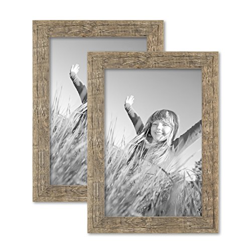 Photolini Juego de 2 Marcos 20x30 cm casa de Playa, Aspecto Roble rústico Natural, Madera Maciza con Cristal y Accesorios/Marco de Fotos