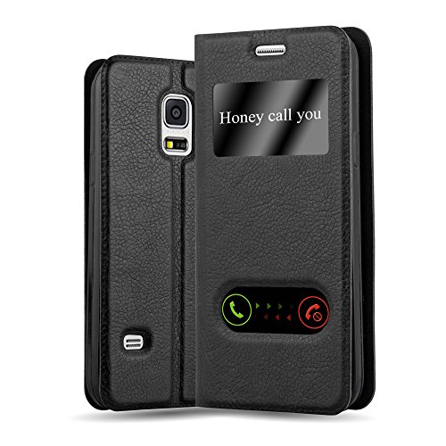 Cadorabo Funda Libro para Samsung Galaxy S5 / S5 Neo en Negro Cometa - Cubierta Proteccíon con Cierre Magnético, Función de Suporte y 2 Ventanas- View Case Cover Carcasa