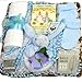 Mother and Baby Boy Basket - A Pretty Powder Blue Themed Basket with Toiletries for Mum and Gifts for Baby. Unique baskets from Wickers