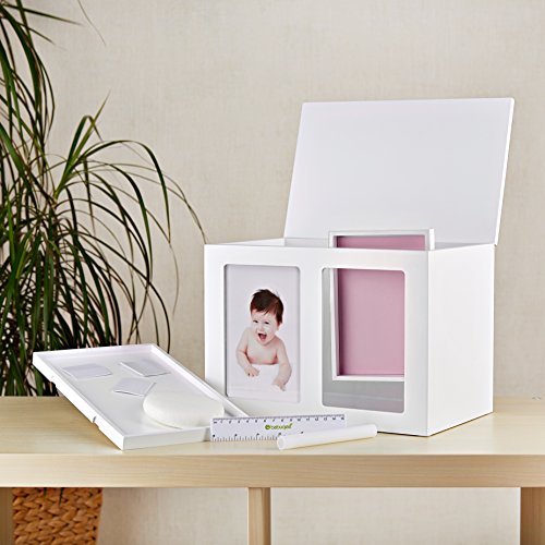 Keepsake box – Holz Aufbewahrungsbox, Erinnerungsbox, Andenken- Box fĂŒr Ihr Baby mit Passepartout (Blau und Pink) und Glasscheiben - 7