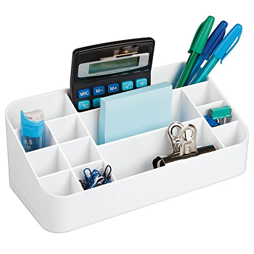 mDesign - Organizador de oficina y de escritorio - 14 compartimientos - Blanco