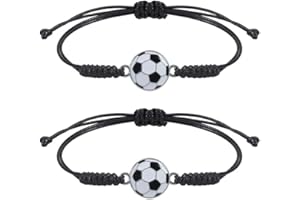 Fc'Noqgn Bracelet de Football 2 pièces, Bracelet de Sport pour Enfants, Bracelet d'amitié tissé réglable, Bracelet à Breloques de Football en métal pour Adolescents, Adultes, Filles, garçons