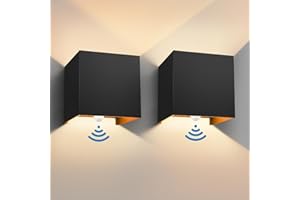 vatato 2 Stück LED Wandleuchte mit Bewegungsmelder,12W Außenwandleuchte mit Bewegungsmelder Einstellbarer Lichtstrahl,3000K IP65 außenlampe,Wandlampe für Schlafzimmer Garten,Schwarz