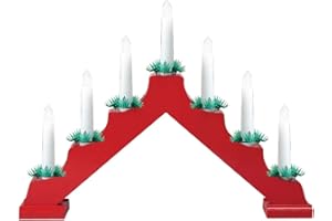 Optimal Products Wooden Christmas Candle Bridge 7 LED Light Up Arch Window Xmas Decoration Lights UK (Red)