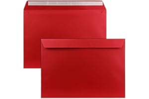 FARBENFROH BY GUSTAV NEUSER Lot de 10 grandes enveloppes - XXL - DIN C4 - Rouge rose – 22,9 x 32,4 cm – Fermeture adhésive sans fenêtre – Enveloppes d'expédition pour format A4