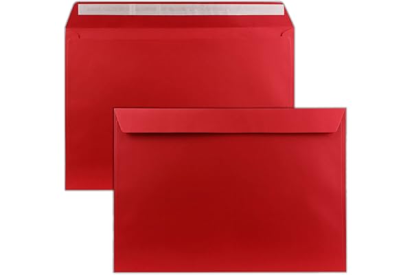 10x grandes enveloppes XXL DIN C4 en rouge rosé - 22,9 x 32,4 cm - autocollantes sans fenêtre - sac d'envoi adapté pour DIN A4