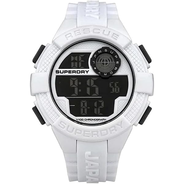 Superdry SYG193W Orologio Digitale Unisex – Cinturino In Plastica Bianca, Cassa 50mm, Cronografo E Impermeabile 5 ATM