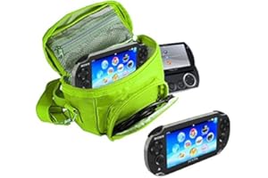 Orzly® - SPIELE & KONSOLEN (REISE-) TASCHE für die Sony PSP Konsolen (GO / VITA /1000/2000/3000) mit speziellen Fächern für die Aufbewahrung von Spielen und Zubehör. Tasche enthält Schultergurt, Tragegriff und eine Gürtelschlaufe – Grün
