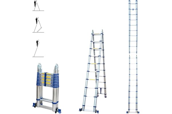 HOSTROM Stempakt-teleskopstege 6,2 m gångjärnsstege, 2 x 10 trappsteg, professionell, hopfällbar stege, H max arbete 7,1 m, 5 års garanti