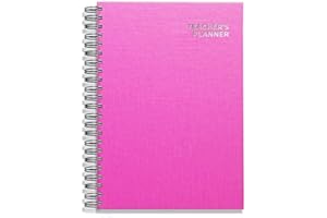 Teacher Planner 2025-2026 A4 size by Pirongs | 5 Lesson Planner for Teachers | Page a day | Undated, Hardback, Wiro-bound Teachers Planner - Pink