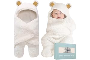 BLUEMELLO Baby Bear Swaddle Blanket | Ultra-Soft Plush Essential for Infants 0-6 Months | Receiving Swaddling Wrap White | Ideal Newborn Registry and Toddler Boy Accessories | Perfect Christmas Shower Gift